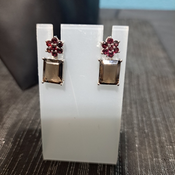 Sterling silver Rhodolite Garnet and unheated smoky quartz 12x10mm - Picture 5 of 5